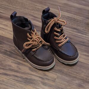 Cat & Jack Brown Kids Lace-Up Ankle Boots with Red-Yellow Accent Laces